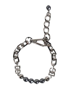 Pulsera de perlas grises con logotipo y cierre de langosta en tono plateado