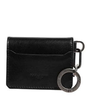 Billetera de cuero negro con llavero y porta tarjetas con logotipo grabado
