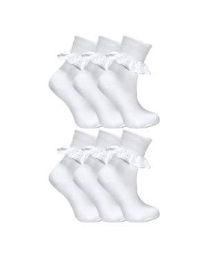 Paquete de 6 calcetines de encaje suaves y franelados para bebés niñas en blanco