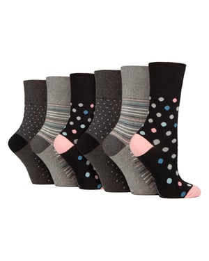 Paquete de 6 pares de calcetines de algodón ricos para mujer sin elasticidad y de corte suelto con estampado