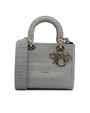 Bolso Mini Caro de Dior en Lona Gris Grabada