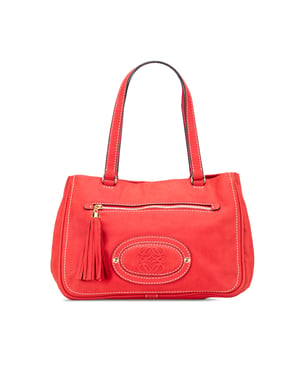 Bolso de mano de cuero rojo con borlas