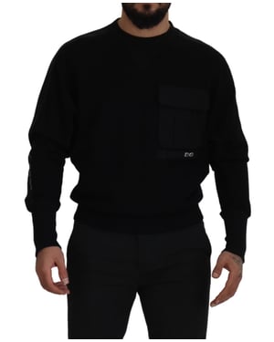 Suéter de punto negro con cuello redondo