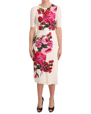 Vestido Midi con Estampado Floral y Mangas Cortas