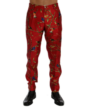 Pantalones de Seda con Estampado de Pájaros