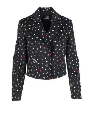 Blazer Cropped con Estampado de Corazones