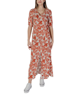 Vestido Maxi de Impresión de Hojas con Escote en V y Mangas Cortas