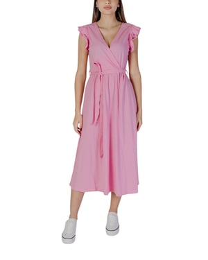 Vestido Midi Casual con Mangas Volantes y Cierre Cruzado