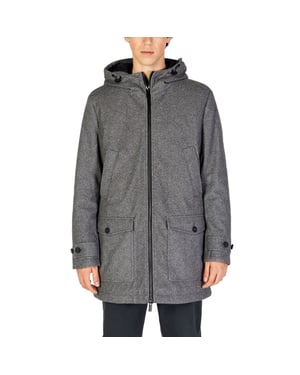 Parka con capucha de mezcla de lana y cierre de cremallera