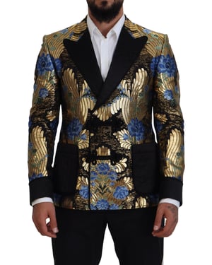Blazer de brocado floral de doble botonadura