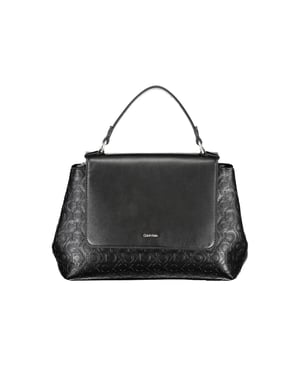 Bolso de mano de cuero negro con monograma