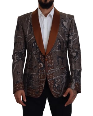 Blazer Marrón con Estampado de Monos