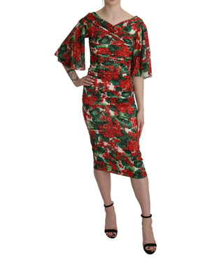 Vestido de Jersey Floral Estampado de Geranios Midi