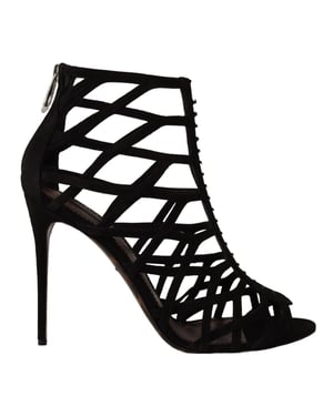Sandalias de jaula con tacones de ante negro