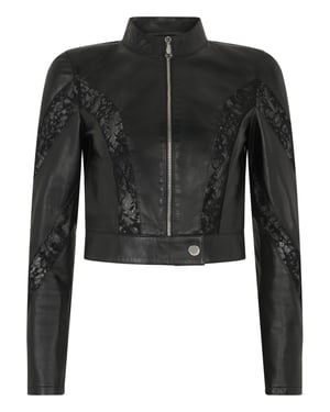 Fitted Biker Jacket With Lace Inserts