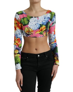 Top Corto Floral de Manga Larga