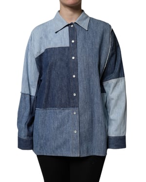 Camisa de mezclilla patchwork de mangas largas