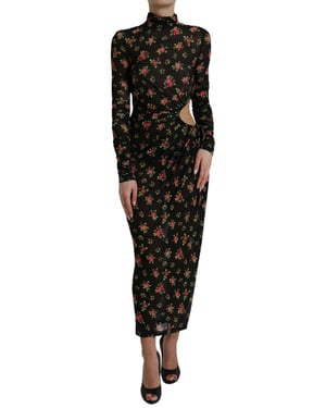 Vestido Midi de Malla con Estampado Floral y Corte
