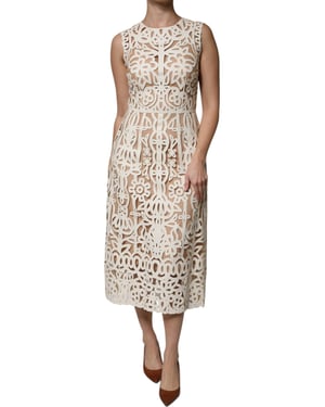 Vestido Midi de Encaje Floral con Estilo Corte Láser