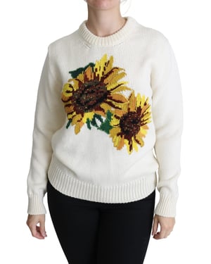 Suéter de punto bordado con girasoles