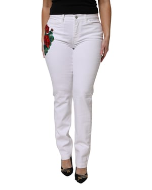 Jeans Rectos Bordados de Flores