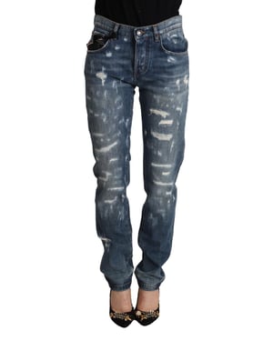Jeans de Mezclilla Desgastados de Pierna Recta
