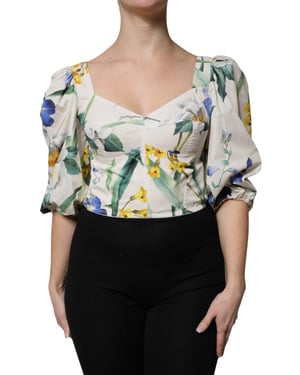 Blusa de Popelín con Mangas Abullonadas Florales