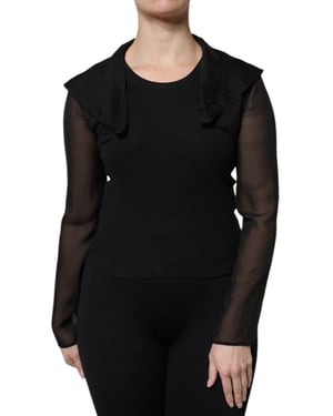 Top de punto acanalado con mangas de malla transparentes