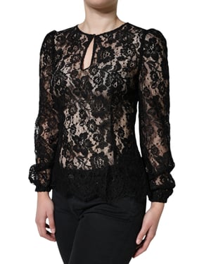 Blusa de Encaje Floral de Manga Larga