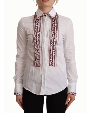 Blusa de popelín de manga larga con volantes y bordado