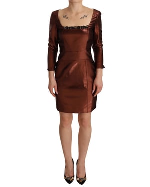 Vestido Mini Metálico Cuello Cuadrado Mangas 3/4