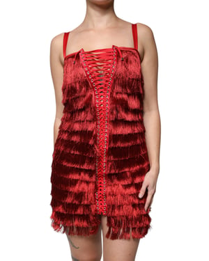 Vestido Mini Con Flecos Rojo Atado