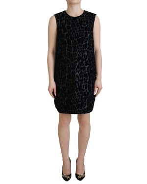Vestido Mini de Terciopelo con Estampado de Leopardo Sin Mangas