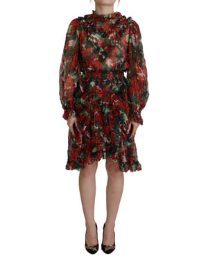 Vestido Mini Estampado Floral en Rojo y Verde Geranio