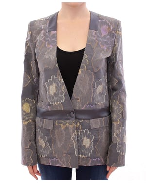 Blazer de Brocado Floral con Mangas Largas y Escote en V