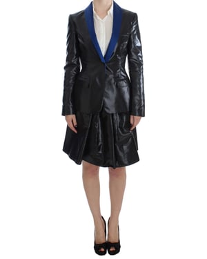 Conjunto de falda de blazer negro con contraste azul