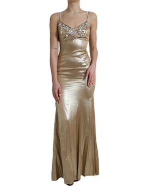 Vestido de Noche Dorado Sin Mangas con Escote en V