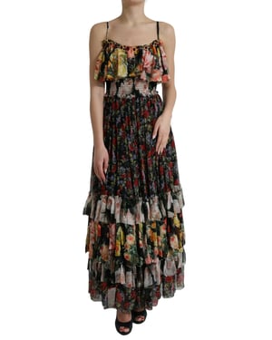 Vestido Maxi de Impresión Floral con Volantes en Capas