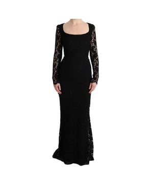 Vestido Maxi de Encaje con Escote Cuadrado y Mangas Largas