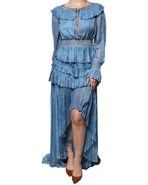 Vestido Maxi Plisado con Dobladillo Asimétrico