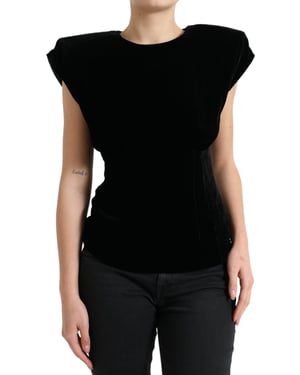 Top de hombros acolchados de terciopelo