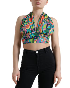 Top Corto de Cuello Halter con Estampado Abstracto