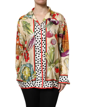Camisa de Seda con Estampado de Verduras