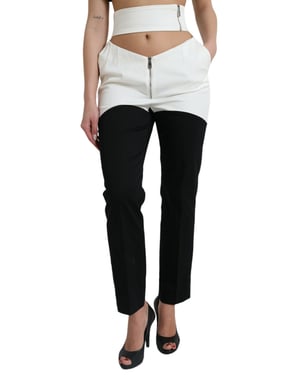 Pantalones Diseñadores Bicolor Ajustados con Cremallera