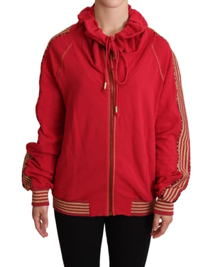 Sudadera con capucha roja y cuello alto con cremallera