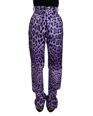 Pantalones de estampado de leopardo púrpura ajuste relajado