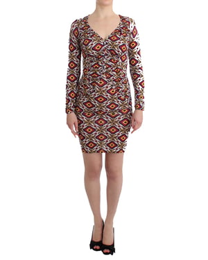 Vestido Mini de Manga Larga con Escote en V y Estampado Geométrico