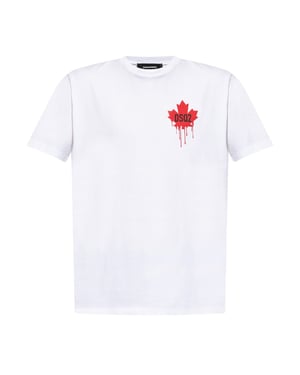 Camiseta Blanca Con El Logo De La Hoja De Arce Pequeña De Dsquared2