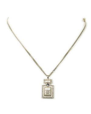 Chanel Pearl Rhinestone Perfume Bottle Necklace  en Oro Acero inoxidable sin níquel