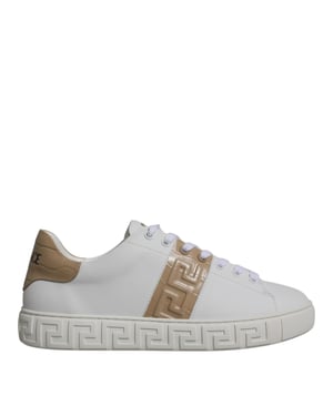 Zapatillas bajas para hombres Versace con print de greca en blanco y marrón de TPU